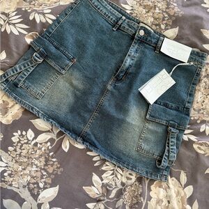Denim Cargo Mini Skirt